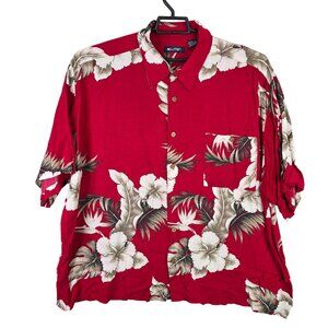 Mens Puritan Red & Beige Floral Hawaiian Shirt Button Up Short Sleeve Rayon 3XL
